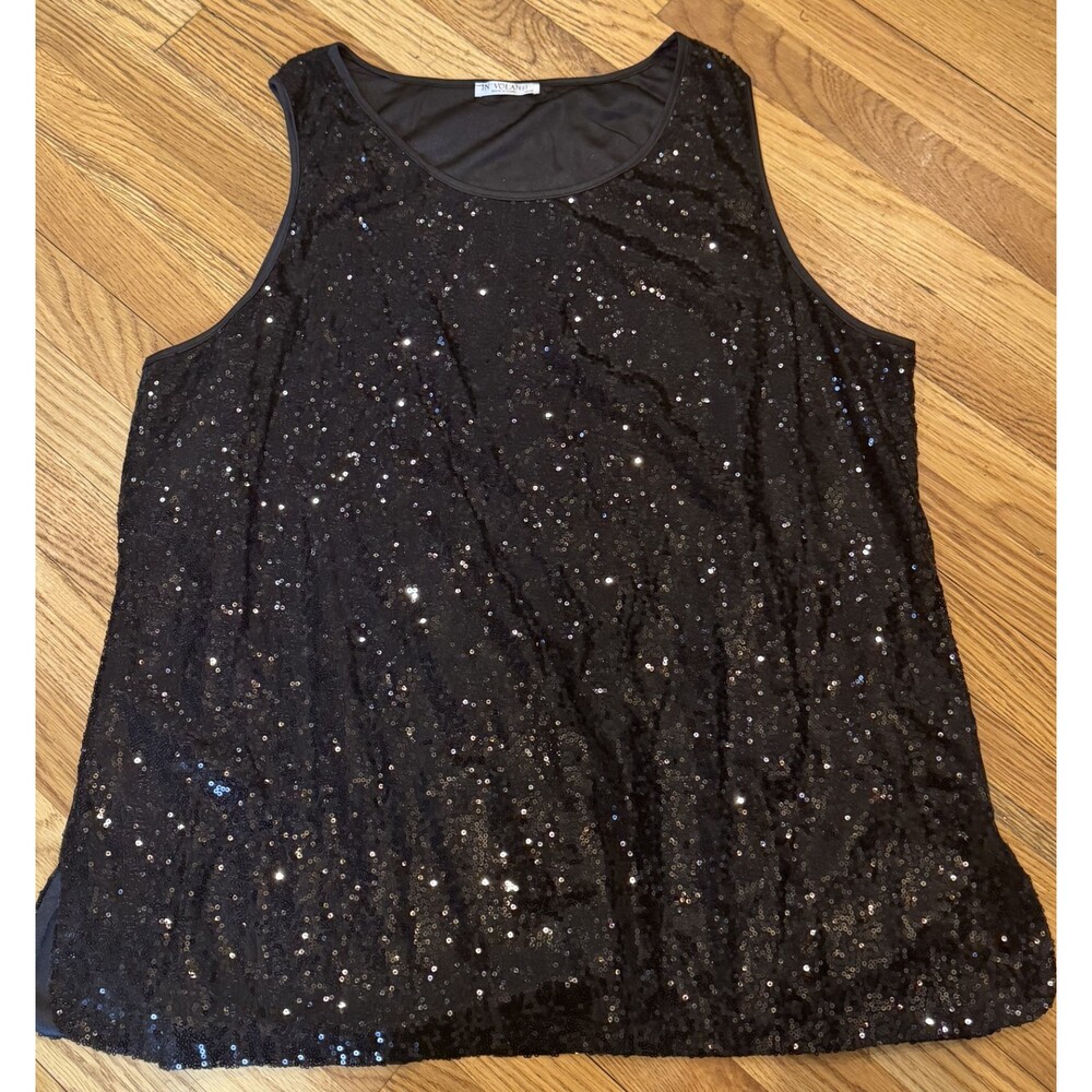 Womens In Volant Black Sequin Sleeveless Shirt Plus 22W